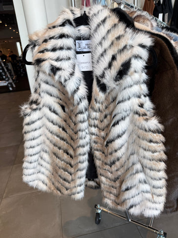 Striped faux fur vest jacket