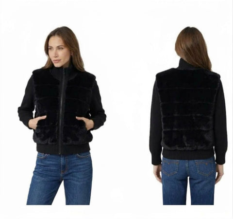 Black faux fur sweater sleeve jacket