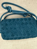 Suede adjustable woven handbag