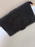 Genuine leather python embossed clutch