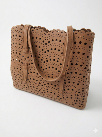 Laser cut leather bag- tan medium
