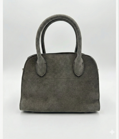 Small suede top handle tote handbag - grey