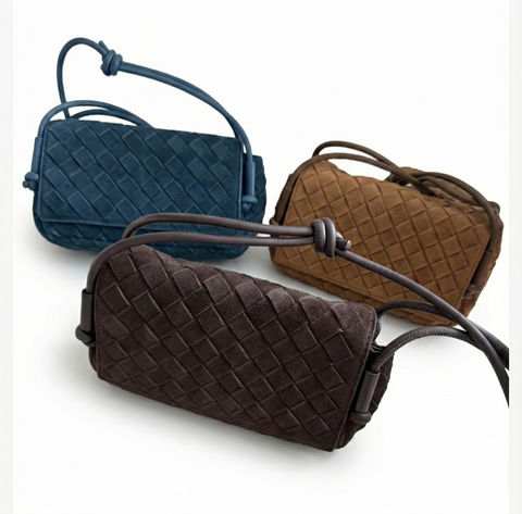 Suede adjustable woven handbag