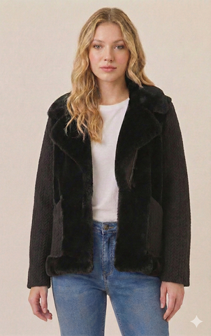 Black faux fur and cable jacket
