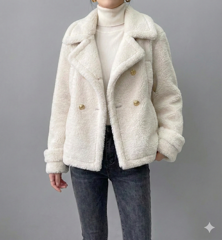 Shearling gold button moto jacket - size small