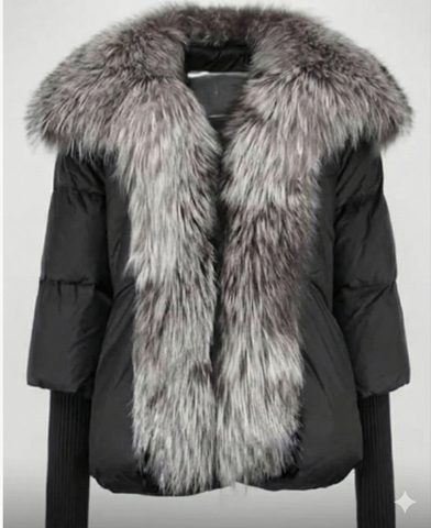Black goose puffer - grey fox fur