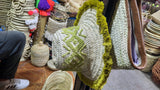 Moroccan Beach Straw Hat with tribal pattern ＆ tread frings
