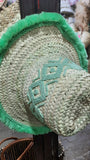 Moroccan Beach Straw Hat with tribal pattern ＆ tread frings