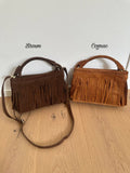 MAJE - fringed suede: Taupe