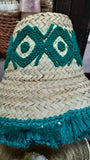 Moroccan Beach Straw Hat with tribal pattern ＆ tread frings