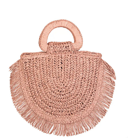 Semi circle straw bag - pink